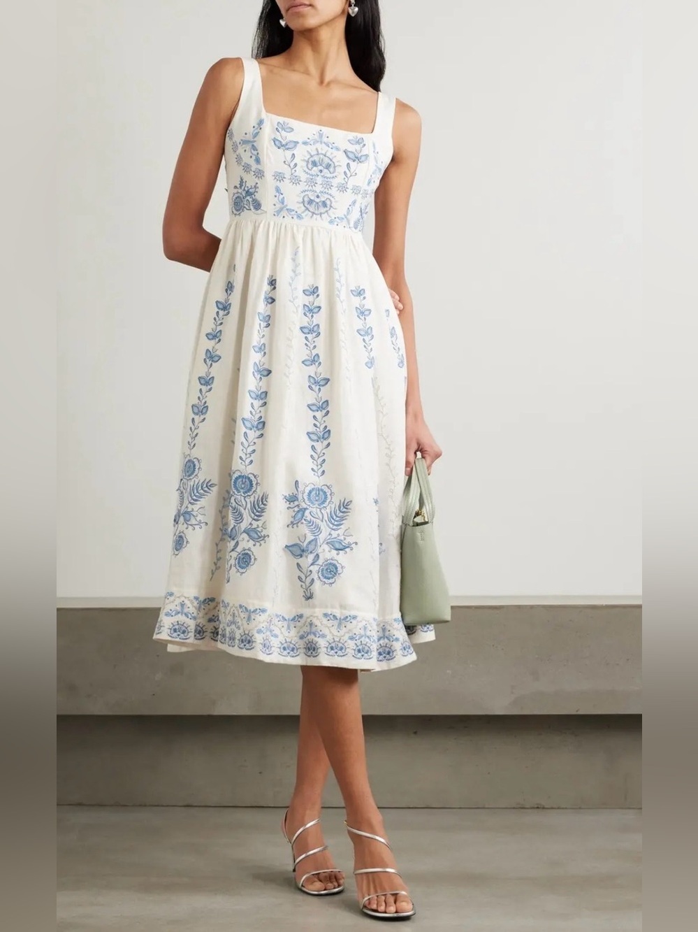 NWT Agua By Agua Bendita Miramar Floritura Embroidered Linen Dress Sz Small